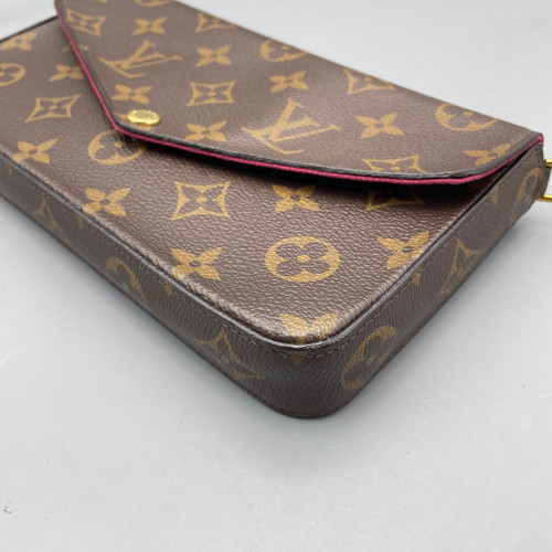 Louis Vuitton Pochette Felicie Chain Wallet Monogram Brown Red