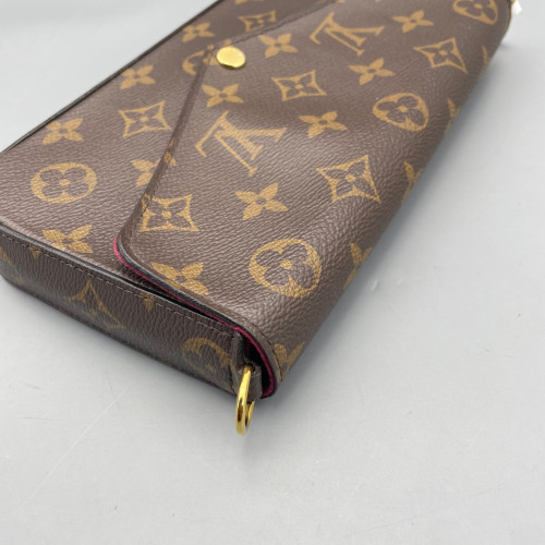 Louis Vuitton Pochette Felicie Chain Wallet Monogram Brown Red