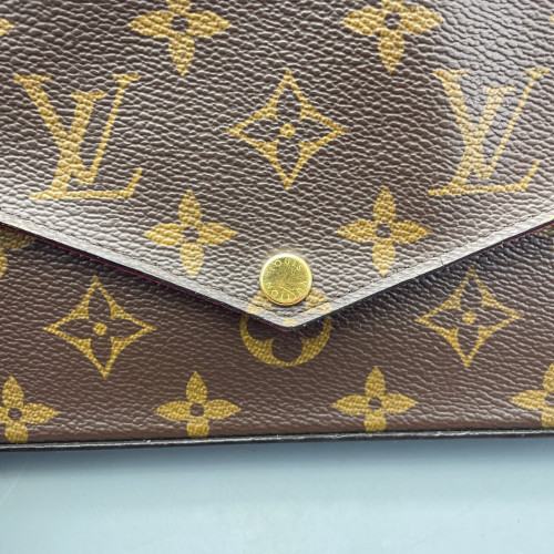 Louis Vuitton Pochette Felicie Chain Wallet Monogram Brown Red