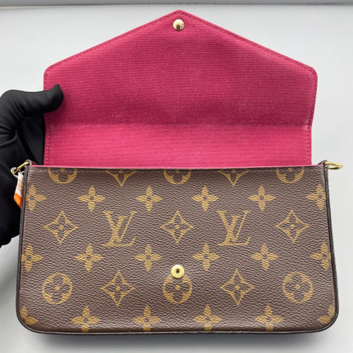Louis Vuitton Pochette Felicie Chain Wallet Monogram Brown Red