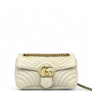 Gucci Chevron Small GG Marmont Calfskin White