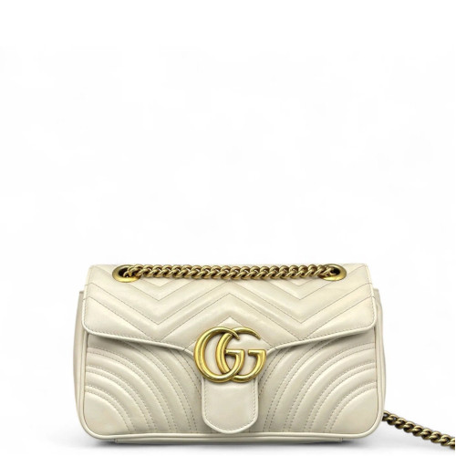 Gucci Chevron Small GG Marmont Calfskin White