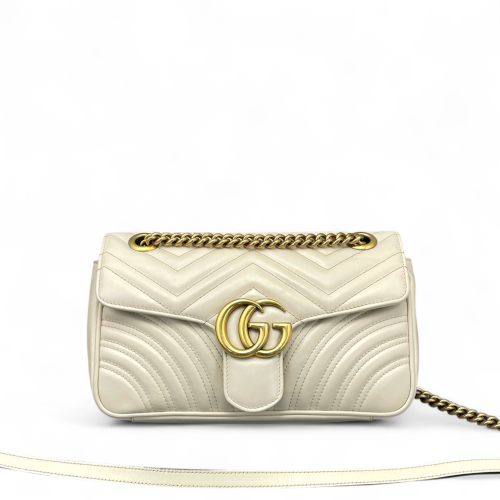 Gucci Chevron Small GG Marmont Calfskin White