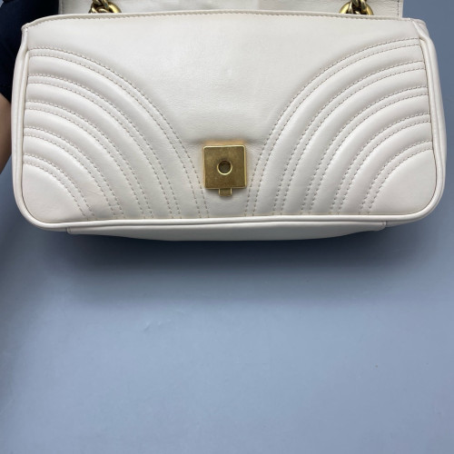Gucci Chevron Small GG Marmont Calfskin White