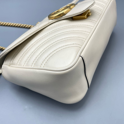 Gucci Chevron Small GG Marmont Calfskin White