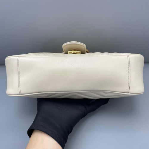 Gucci Chevron Small GG Marmont Calfskin White