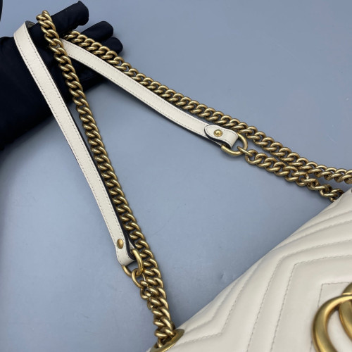 Gucci Chevron Small GG Marmont Calfskin White