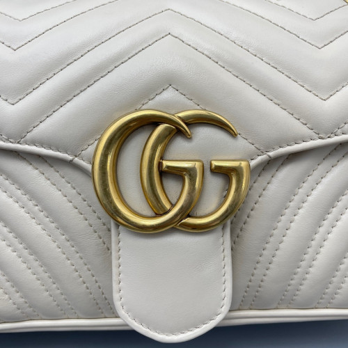 Gucci Chevron Small GG Marmont Calfskin White