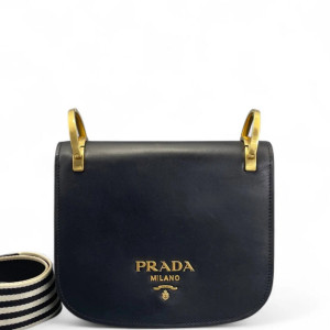 Prada Saddle Bag Calfskin Black Red