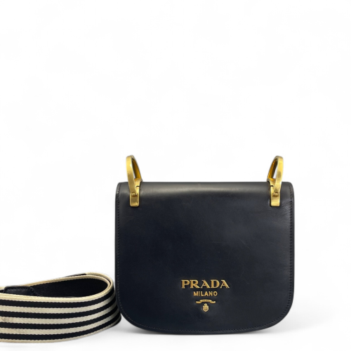 Prada Saddle Bag Calfskin Black Red