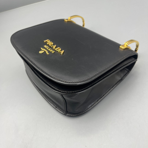Prada Saddle Bag Calfskin Black Red