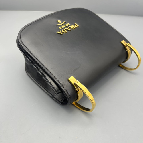 Prada Saddle Bag Calfskin Black Red