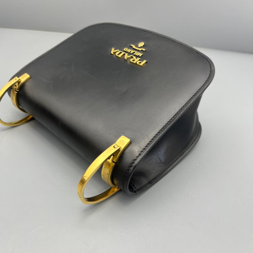 Prada Saddle Bag Calfskin Black Red
