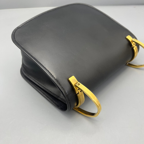 Prada Saddle Bag Calfskin Black Red
