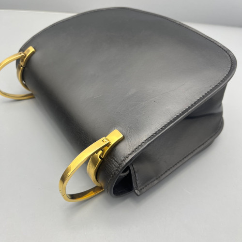 Prada Saddle Bag Calfskin Black Red