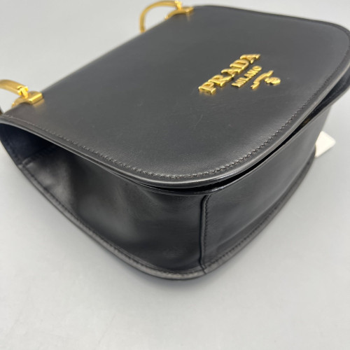 Prada Saddle Bag Calfskin Black Red