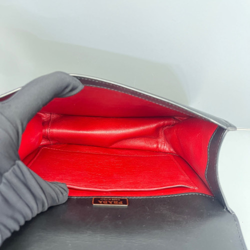 Prada Saddle Bag Calfskin Black Red