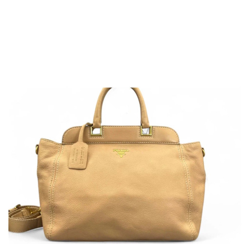 Prada Tote Bag Grained Calfskin Natural Tan