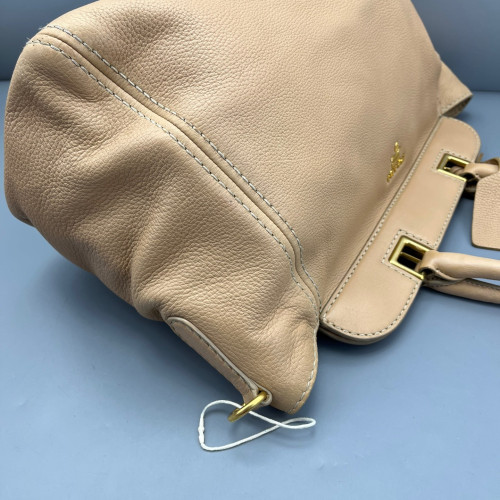 Prada Tote Bag Grained Calfskin Natural Tan