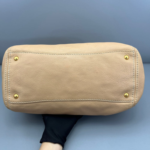 Prada Tote Bag Grained Calfskin Natural Tan