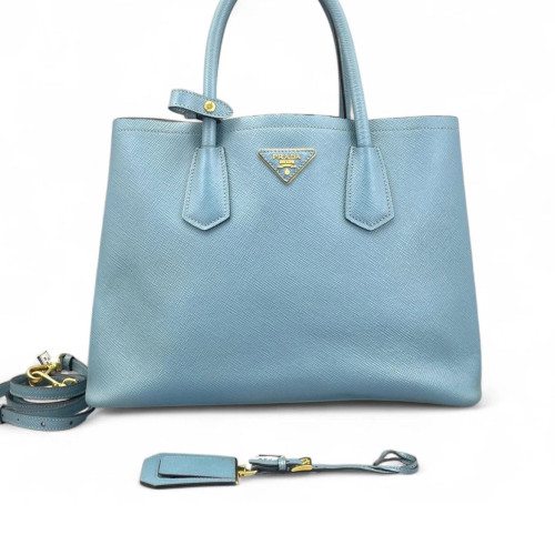Prada Medium Double Bag Saffiano Calfskin Light Blue