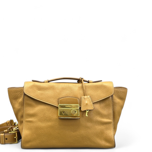 Prada Tote Bag Grained Calfskin Tan