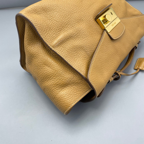 Prada Tote Bag Grained Calfskin Tan