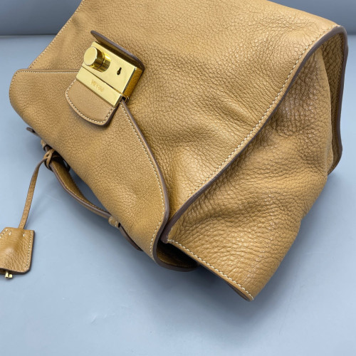 Prada Tote Bag Grained Calfskin Tan