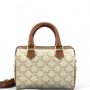 Celine Small Boston Bag Triomphe White Brown