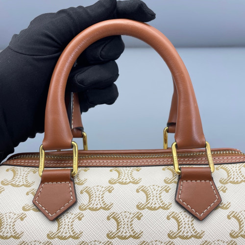 Celine Small Boston Bag Triomphe White Brown