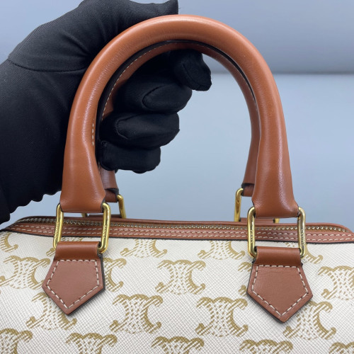 Celine Small Boston Bag Triomphe White Brown