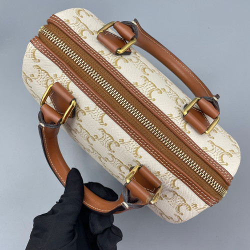 Celine Small Boston Bag Triomphe White Brown