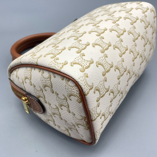 Celine Small Boston Bag Triomphe White Brown