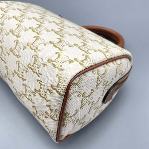 Celine Small Boston Bag Triomphe White Brown
