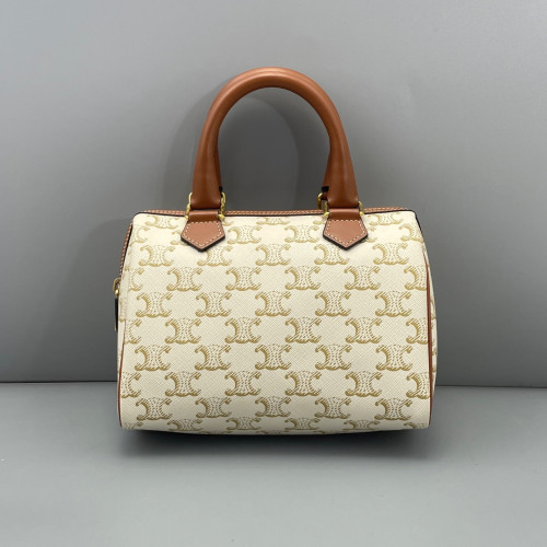 Celine Small Boston Bag Triomphe White Brown
