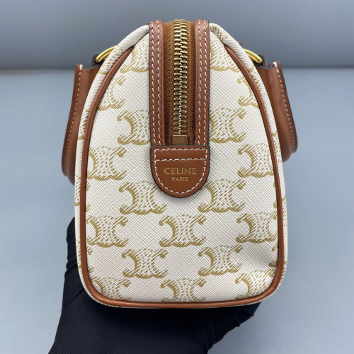 Celine Small Boston Bag Triomphe White Brown