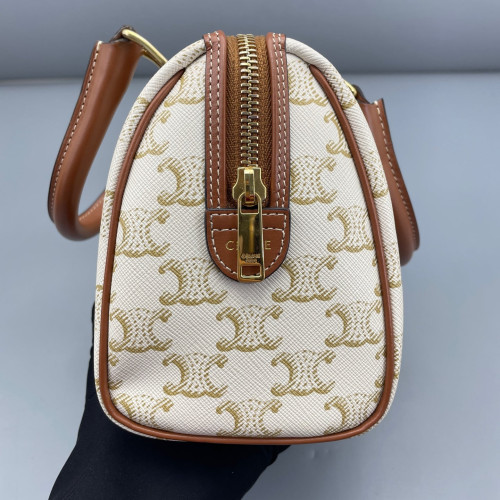 Celine Small Boston Bag Triomphe White Brown