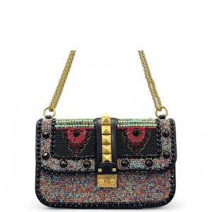 Valentino Medium Glam Lock Rockstud Flap Smooth Calfskin Perline Glass Black Red Green