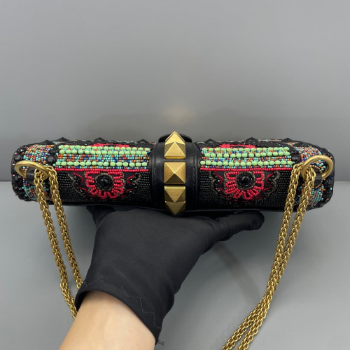 Valentino Medium Glam Lock Rockstud Flap Smooth Calfskin Perline Glass Black Red Green