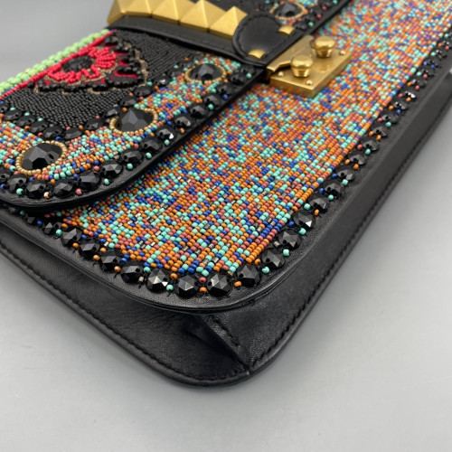 Valentino Medium Glam Lock Rockstud Flap Smooth Calfskin Perline Glass Black Red Green