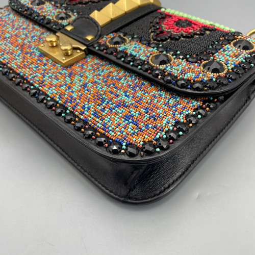 Valentino Medium Glam Lock Rockstud Flap Smooth Calfskin Perline Glass Black Red Green