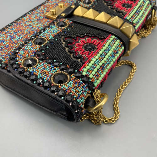 Valentino Medium Glam Lock Rockstud Flap Smooth Calfskin Perline Glass Black Red Green