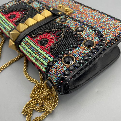 Valentino Medium Glam Lock Rockstud Flap Smooth Calfskin Perline Glass Black Red Green