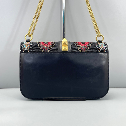 Valentino Medium Glam Lock Rockstud Flap Smooth Calfskin Perline Glass Black Red Green