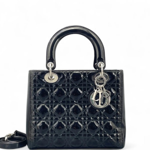 Dior Medium Lady Dior Patent Calfskin Black