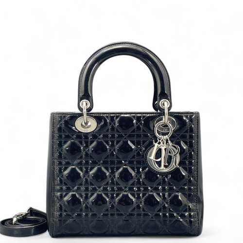 Dior Medium Lady Dior Patent Calfskin Black