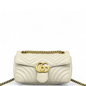Gucci Chevron Small GG Marmont Calfskin White