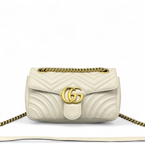 Gucci Chevron Small GG Marmont Calfskin White Gucci Chevron Small GG Marmont Calfskin White