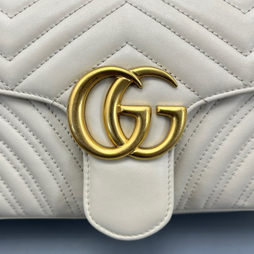 Gucci Chevron Small GG Marmont Calfskin White Gucci Chevron Small GG Marmont Calfskin White