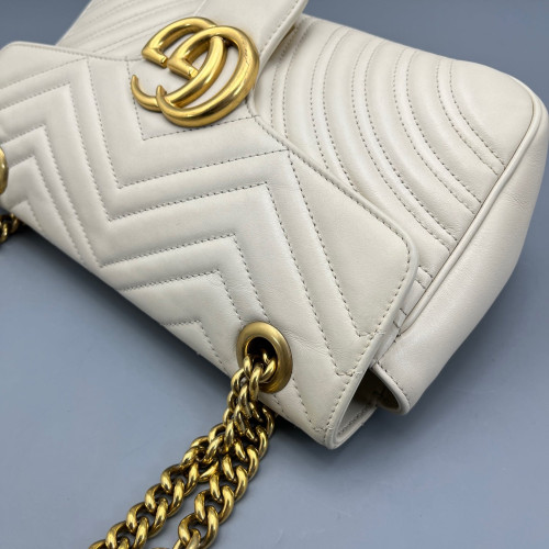 Gucci Chevron Small GG Marmont Calfskin White Gucci Chevron Small GG Marmont Calfskin White